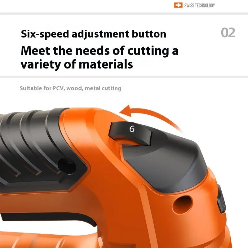 Single speed 600W handheld scroll saw for cutting PVC wood and metal with 5 blades