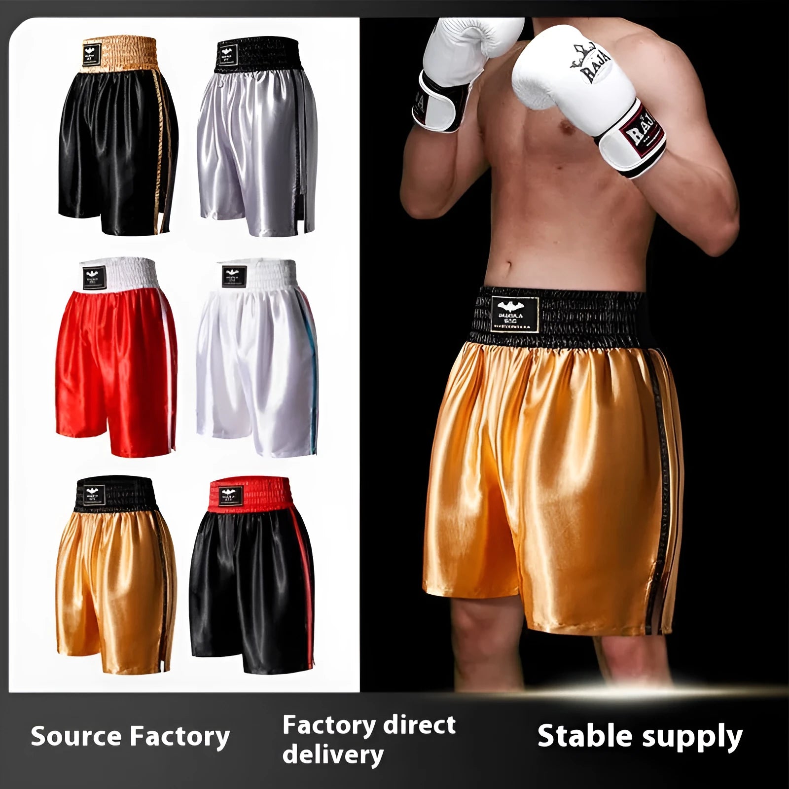 Professional Sanda fighting shorts in black and red double-layer nylon fabric unisex design size L