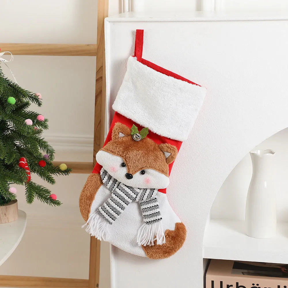 Cartoon Santa Claus cloth gift bag in Fox design with pendant, 43cm long