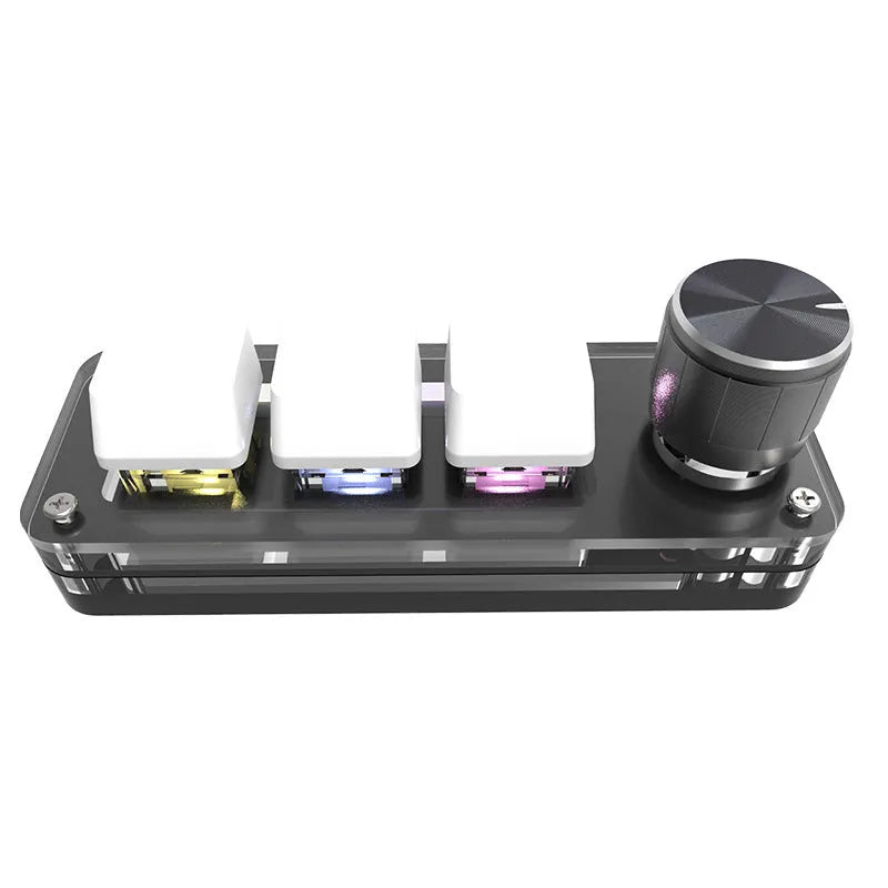 Compact black RGB backlit macro keyboard measuring 15cm with USB cable for copy-paste functions