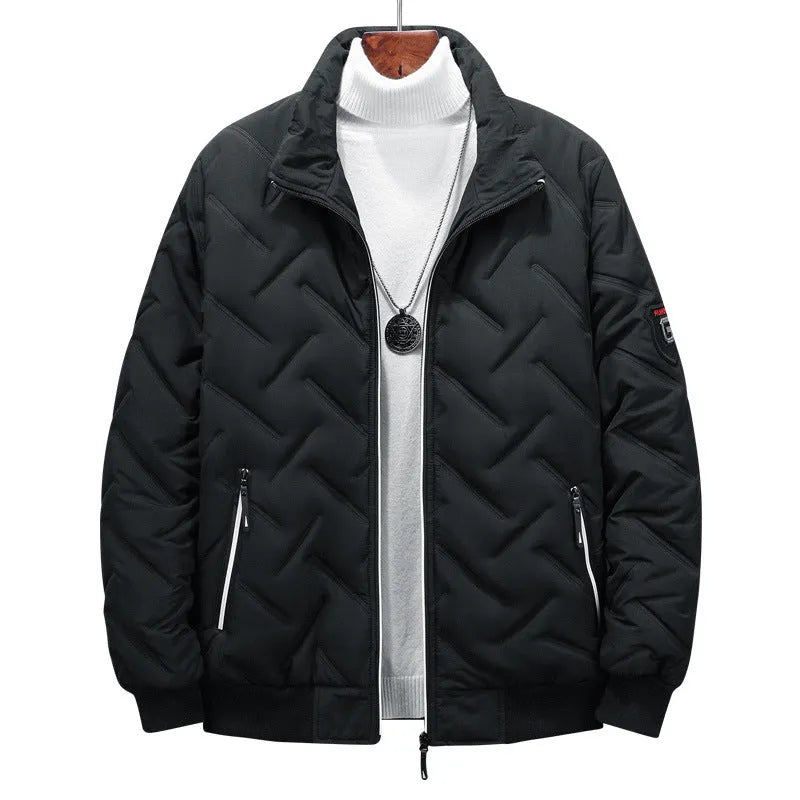 Men's short cotton-padded coat with stand collar, gray, black, bean green, sizes L-5XL
