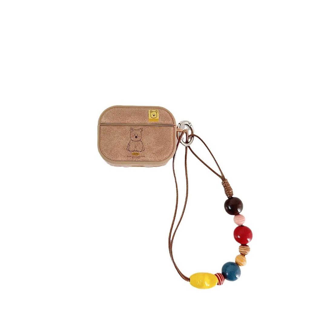 Brown dog magnetic TPU earphone sleeve for Apple AirPods with lanyard and all-inclusive cover