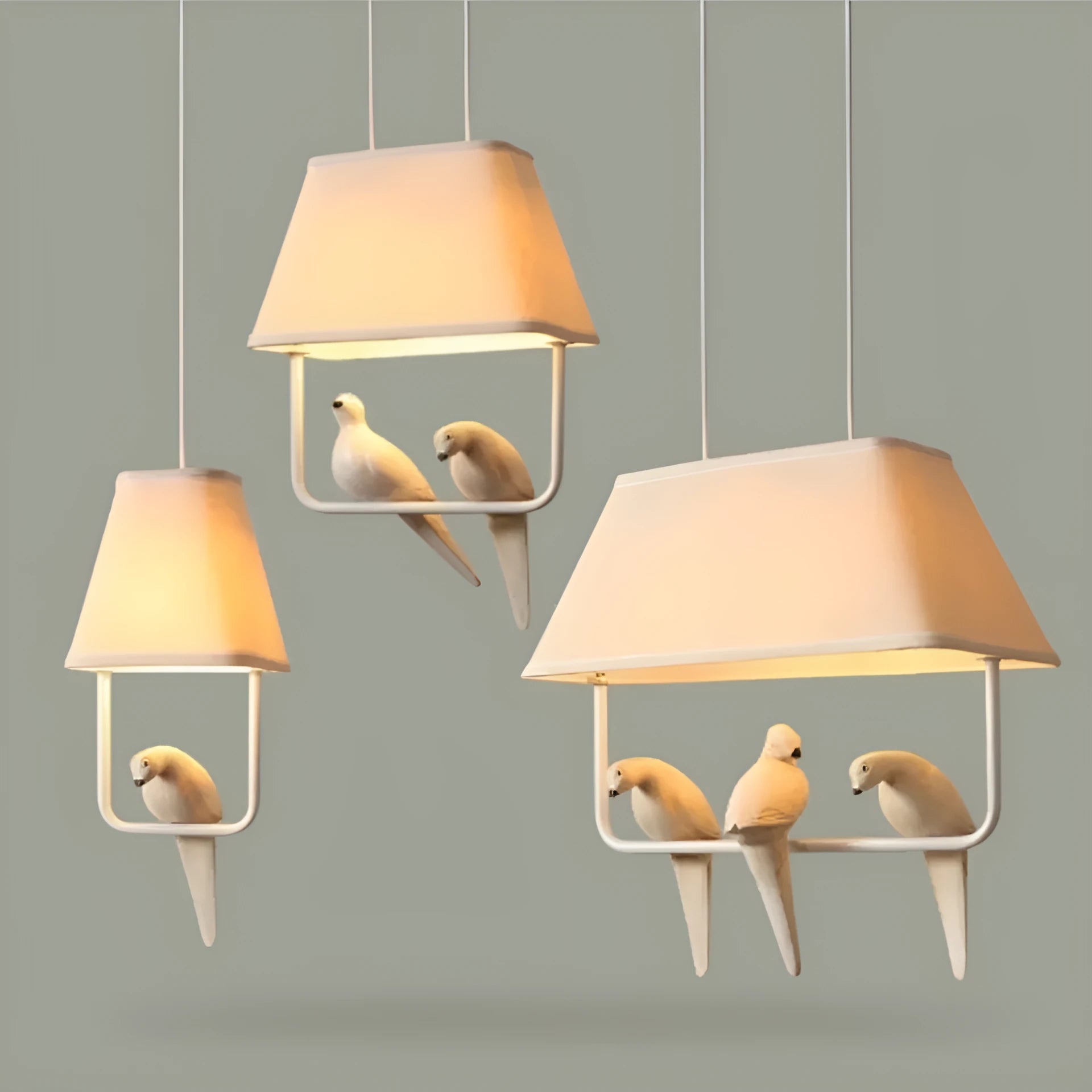 Bird-themed ceiling chandelier with fabric shade covers and iron framework for dining rooms and hallways