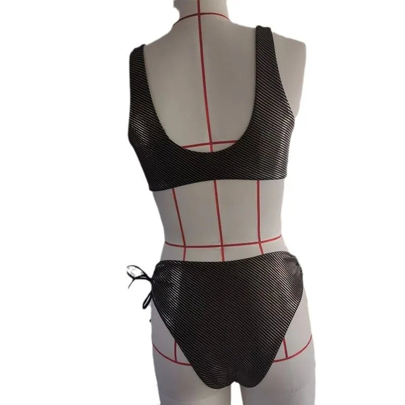 Black women's triangle top swimsuit with matching bikini pants
