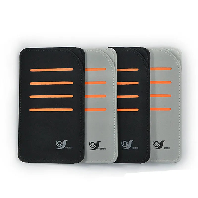 Set of grey car sun visor panels next to a vehicle-mounted storage bag.