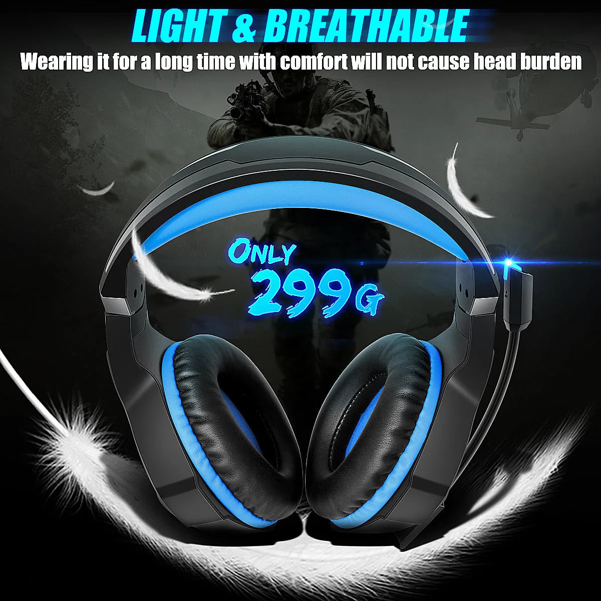Thunder Wear Luminous gaming headset with microphone showing black with coloured accents and visible 50mm driver size