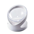 White plastic elevated cat food bowl with tilted design for neck protection