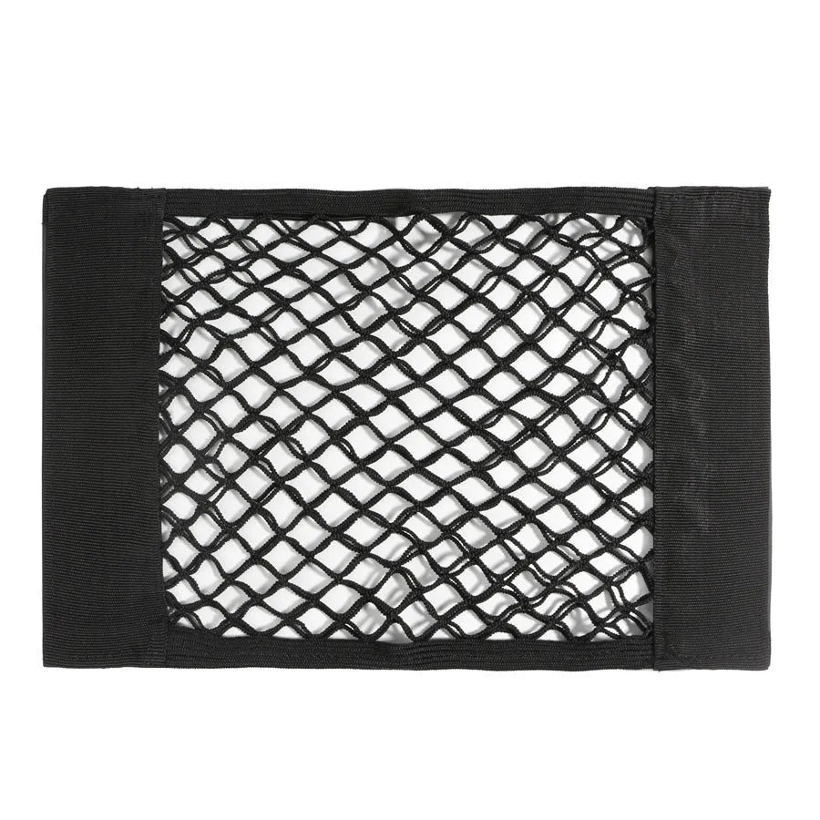 Black double-layer net pocket trunk storage bag made of polyester with adhesive mount for car boot organisation