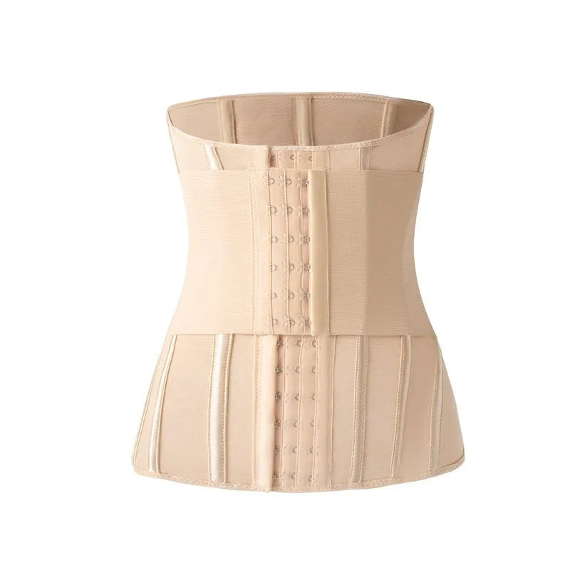 Nylon belly band waist training belt shown in black and apricot colours with a belt tie.