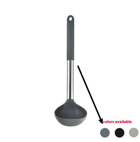 12-piece black silicone kitchen utensil set including spatula, spoon, and claw tools in a rotating storage bucket on a kitchen counter.