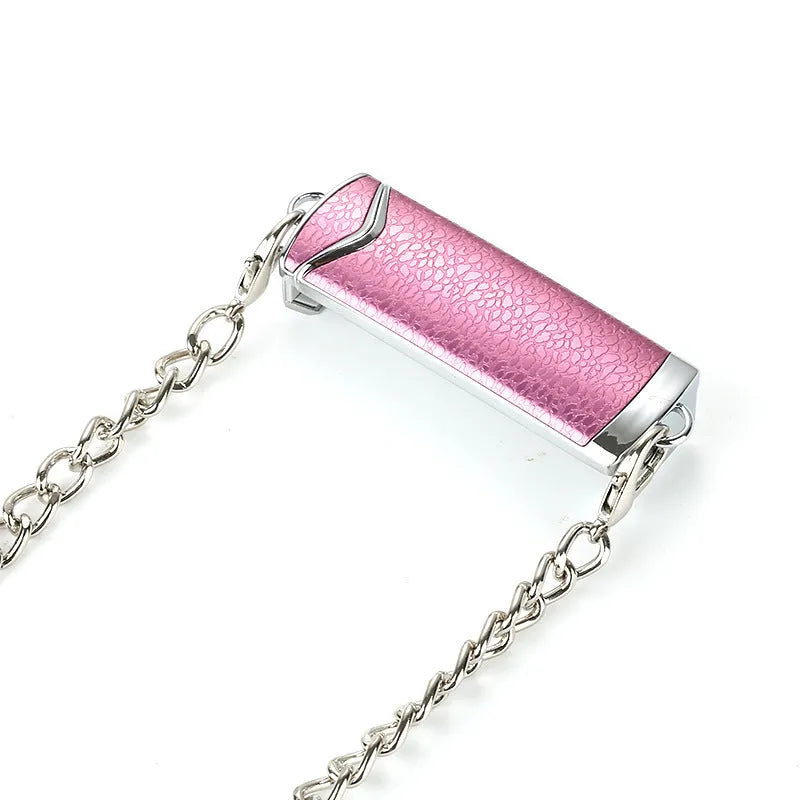 Metal rear panel phone lanyard in Far Peak Blue with slim profile on white background