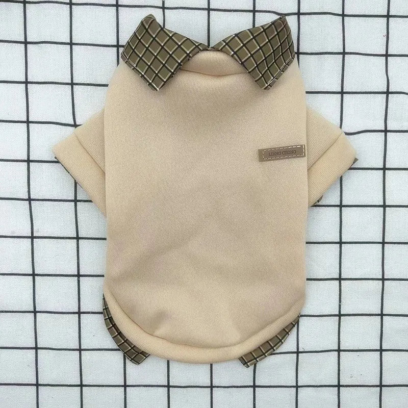 Two-piece grey dog sweater with detachable collar hoodie on canine model showing adjustable design