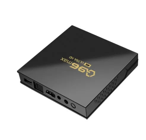 Q96 MAX Android TV box set-top box with remote control and HDMI cable for 4K streaming