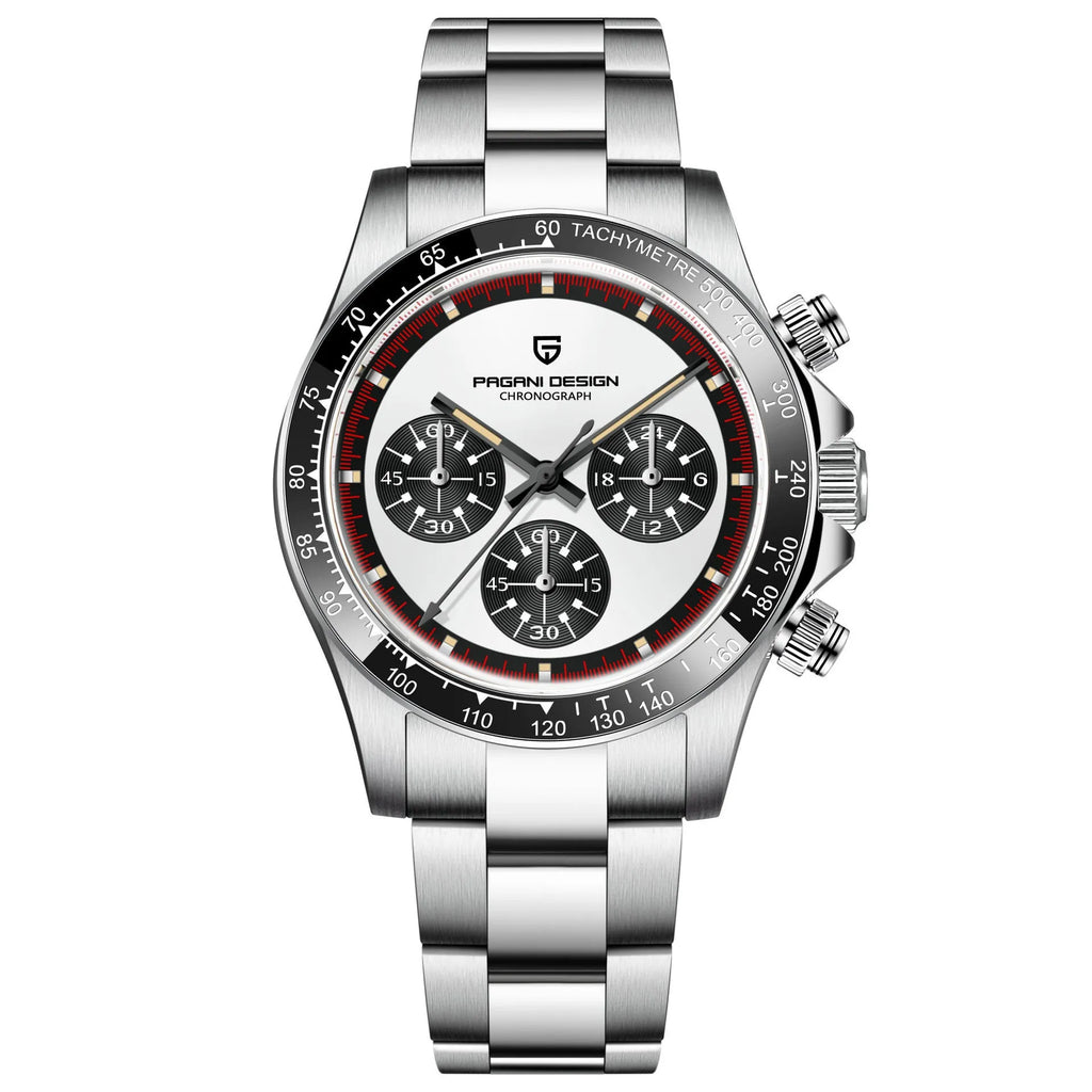 Men's quartz chronograph watch with stainless steel bracelet and 40mm black dial