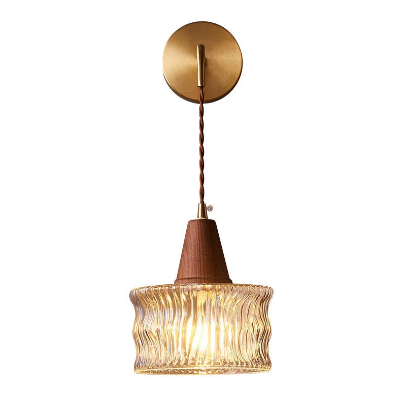 Japanese style walnut wall lamp with glass shade and LED light source, 110-220V, Type B