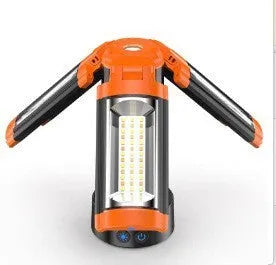 Retractable folding charging camping lantern in black orange with bracket and charging cable
