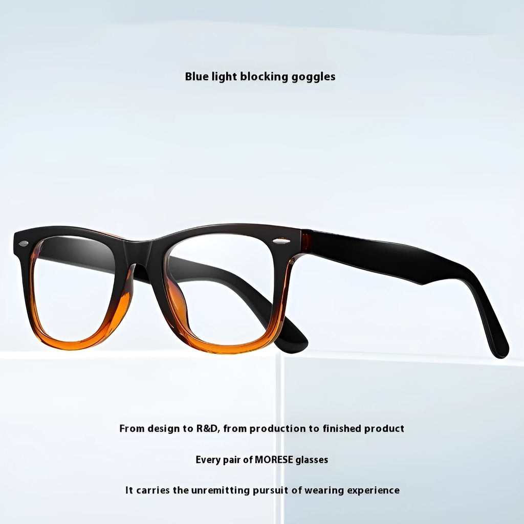 Retro rivet optical full-frame glasses with a TR90 frame and PC anti-blue light lenses in bright black