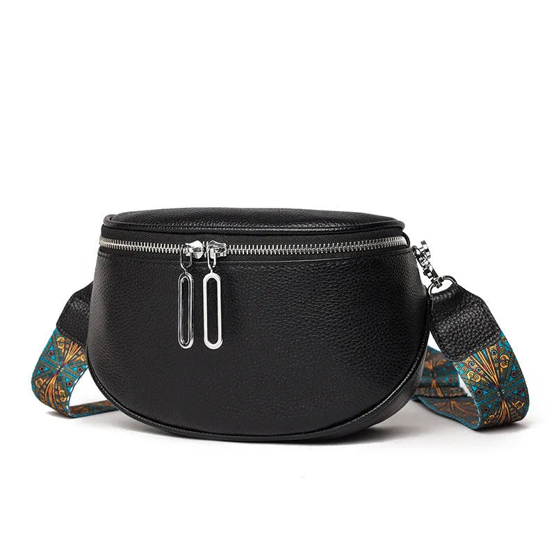 Women's soft PU leather messenger bag in saddle shape with cross-body strap