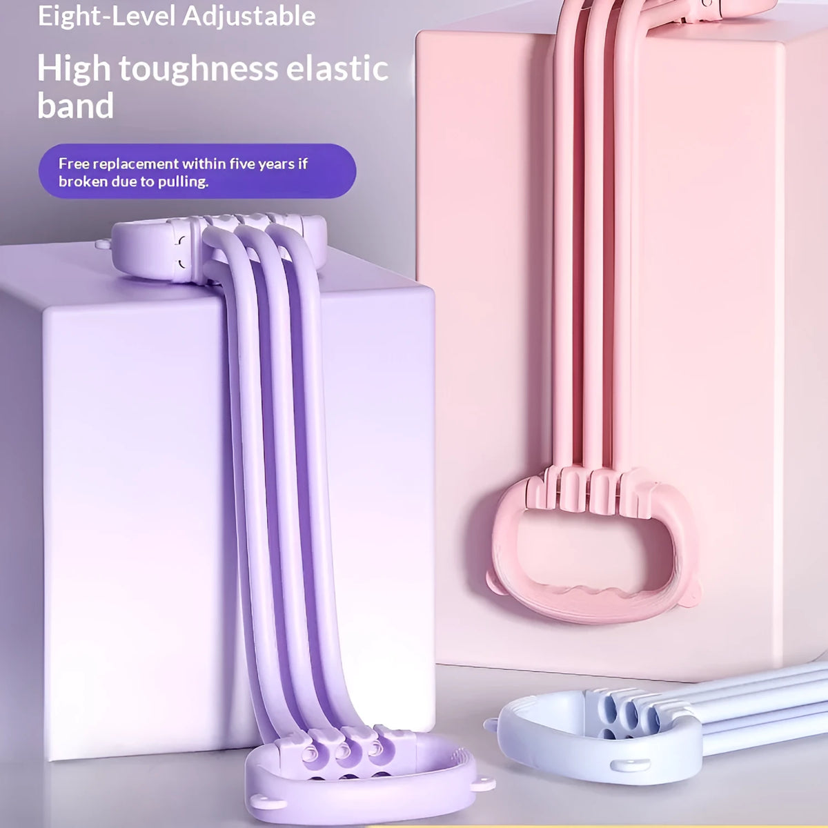 8-shaped puller resistance band for women with cat ear non-slip handle and back opener function, available in pink and purple.
