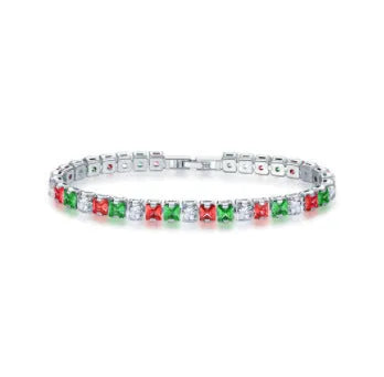 Electroplated real platinum square diamond women's bracelet with zircon stones in gang drill setting.