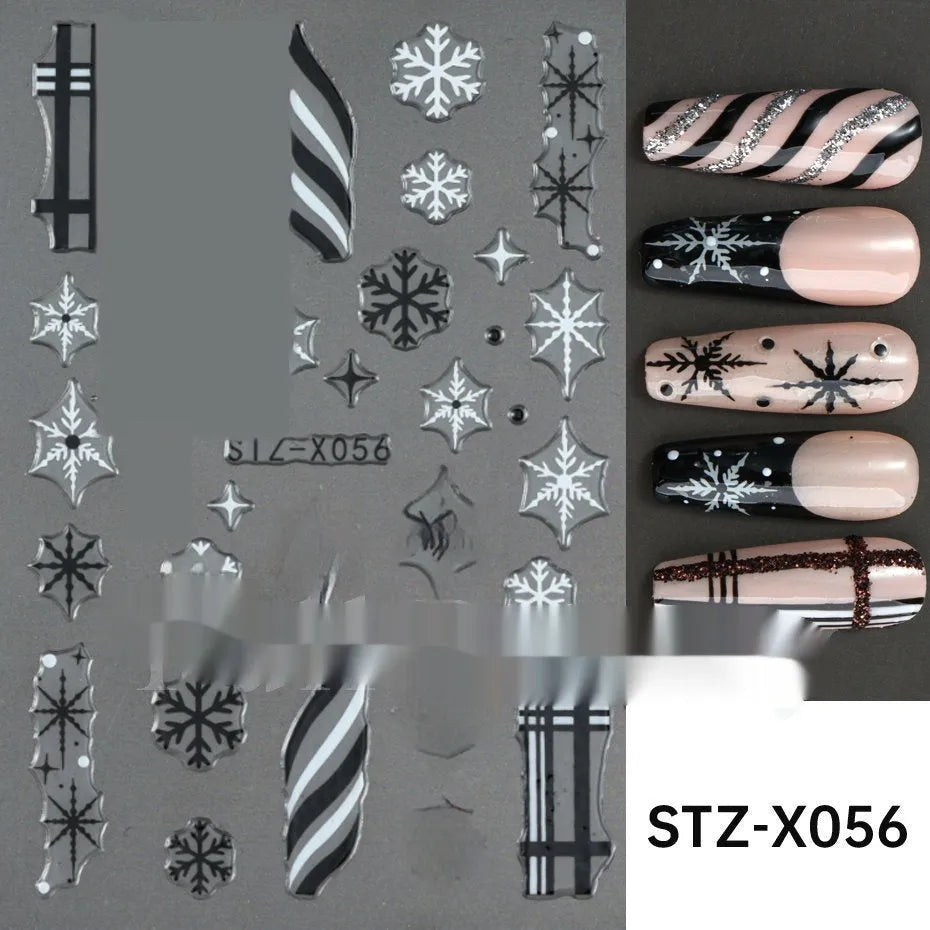 Black and silver striped cartoon pattern nail stickers with plastic application tool