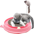 Round blue cat scratcher with track ball and mouse swatter attachment