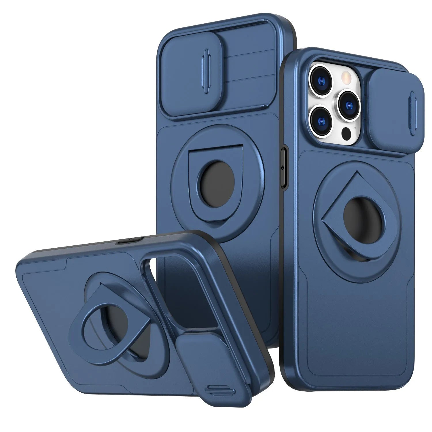 Phone case with sliding window, magnetic ring rotating bracket, in black, for Apple iPhone 16 Pro Max