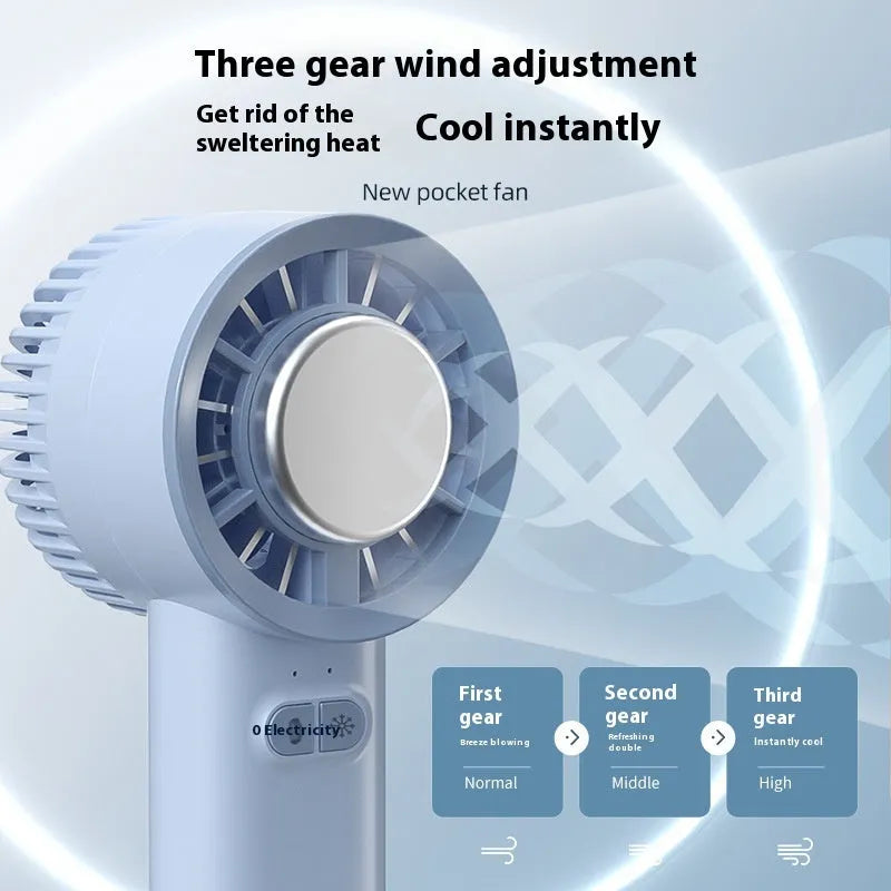 White handheld turbo jet fan with touch controls showing three speed settings and ice cooling function