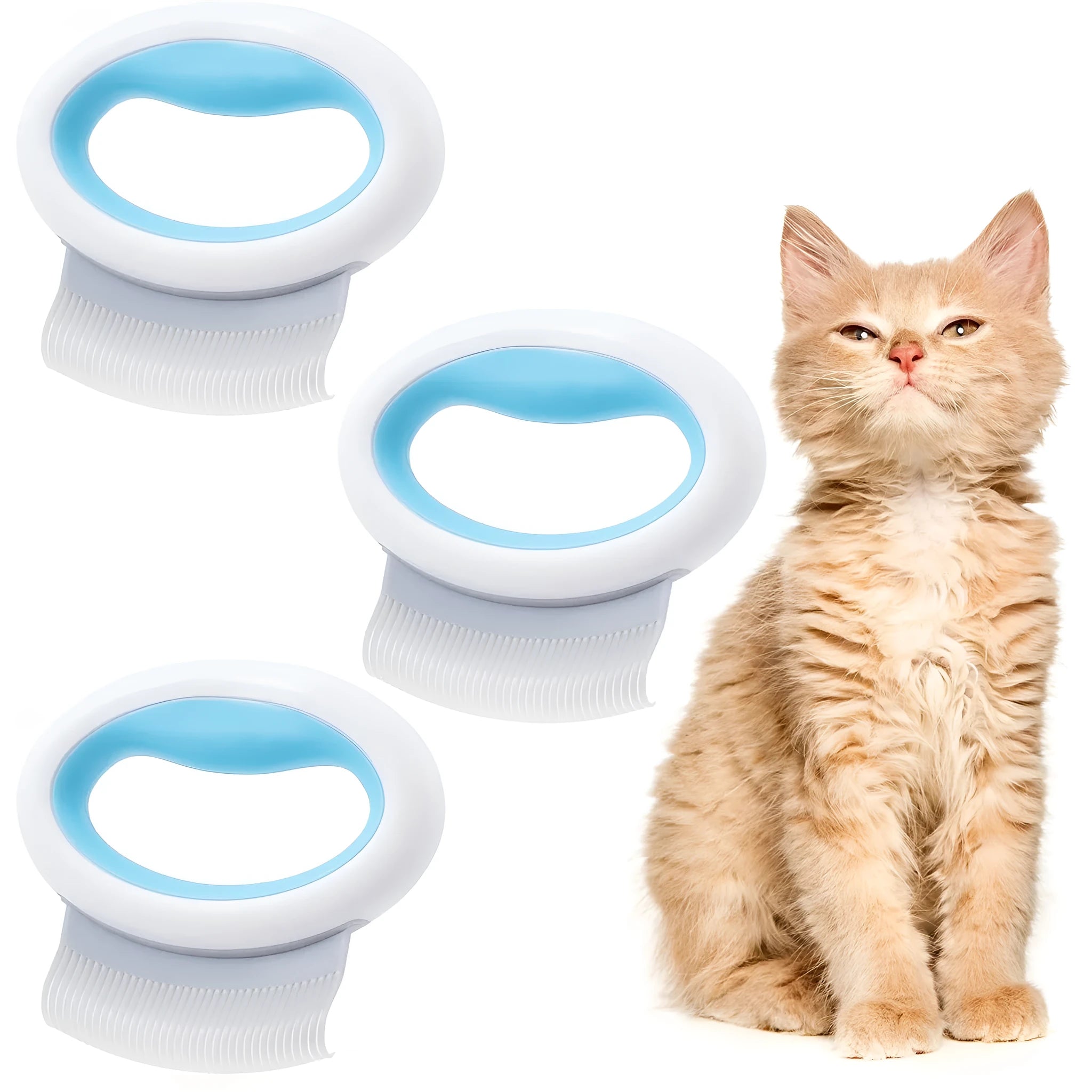 Blue pet grooming comb for cats and dogs with soft teeth and ergonomic handle