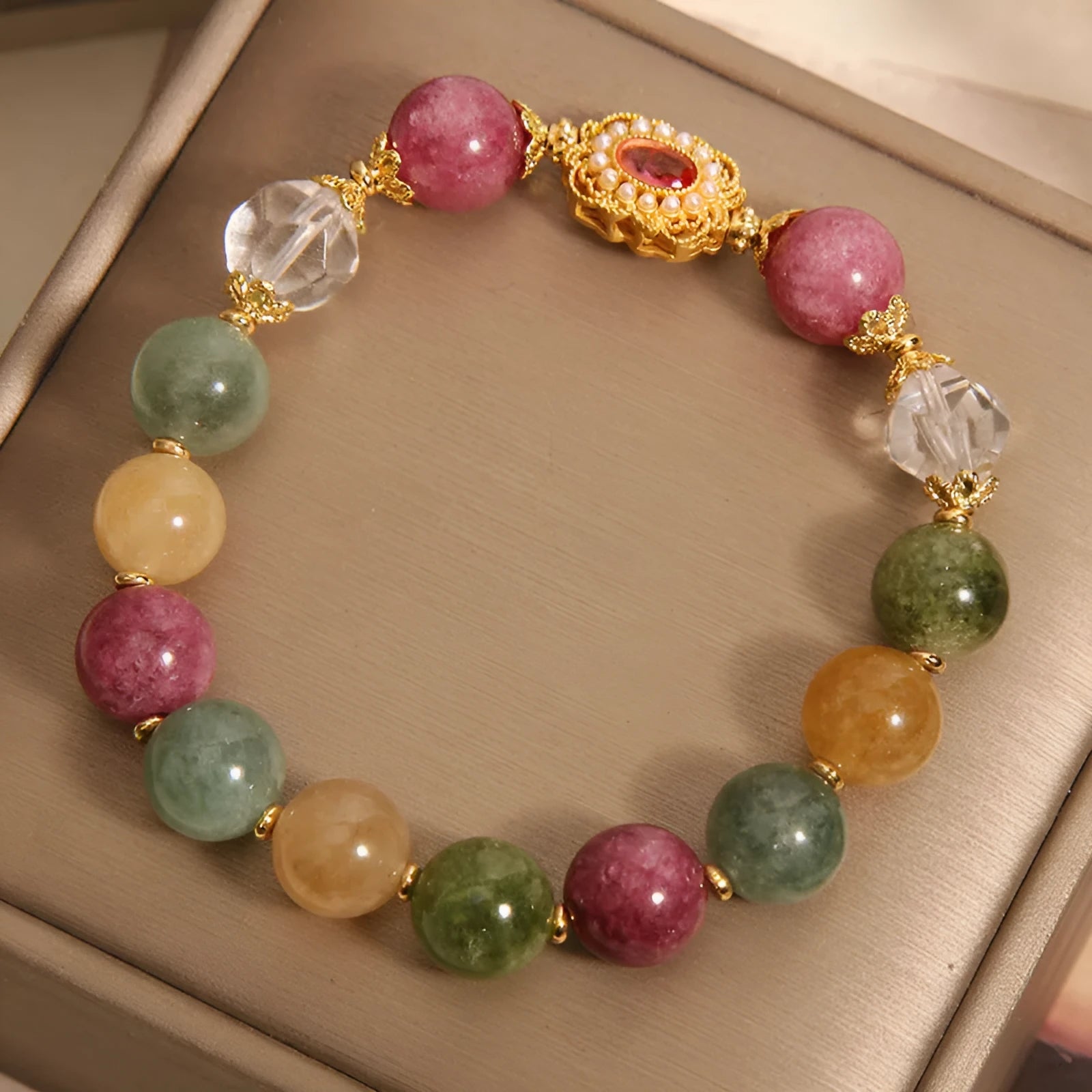 Jade colour tourmaline women's bracelet with alloy construction and adjustable closure