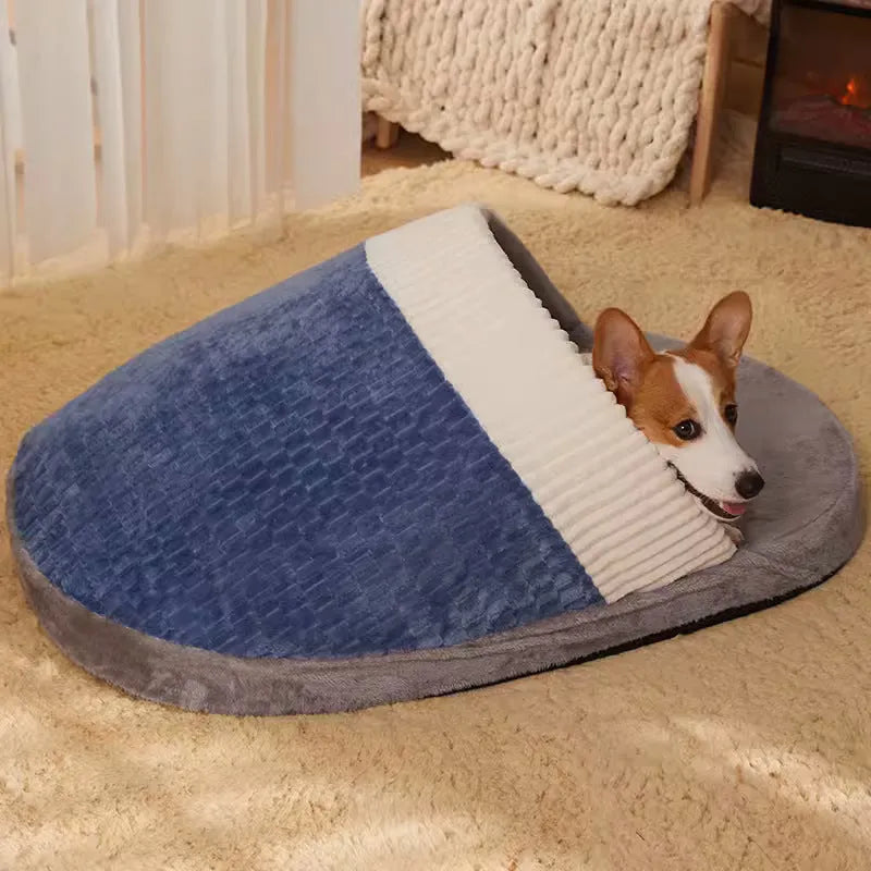 Brown dog nest sleeping bag bed with a removable cover for small to medium-sized dogs.