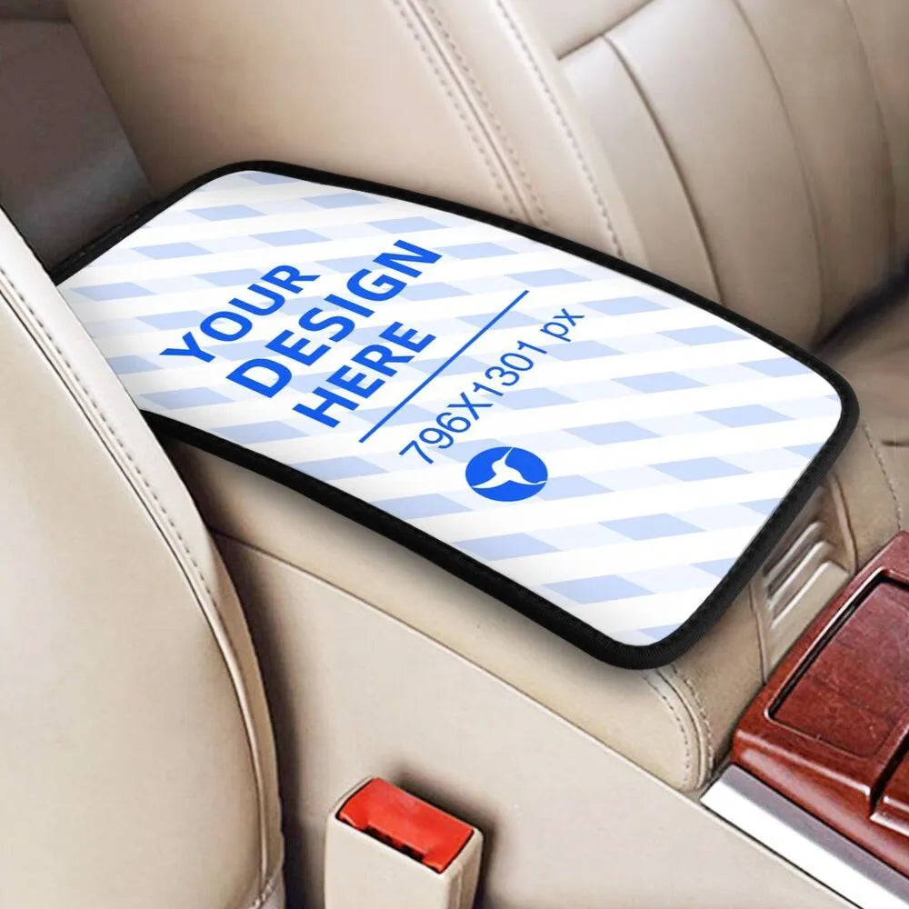 Black neoprene car armrest box cushion with elastic band and non-slip back, one size console pad
