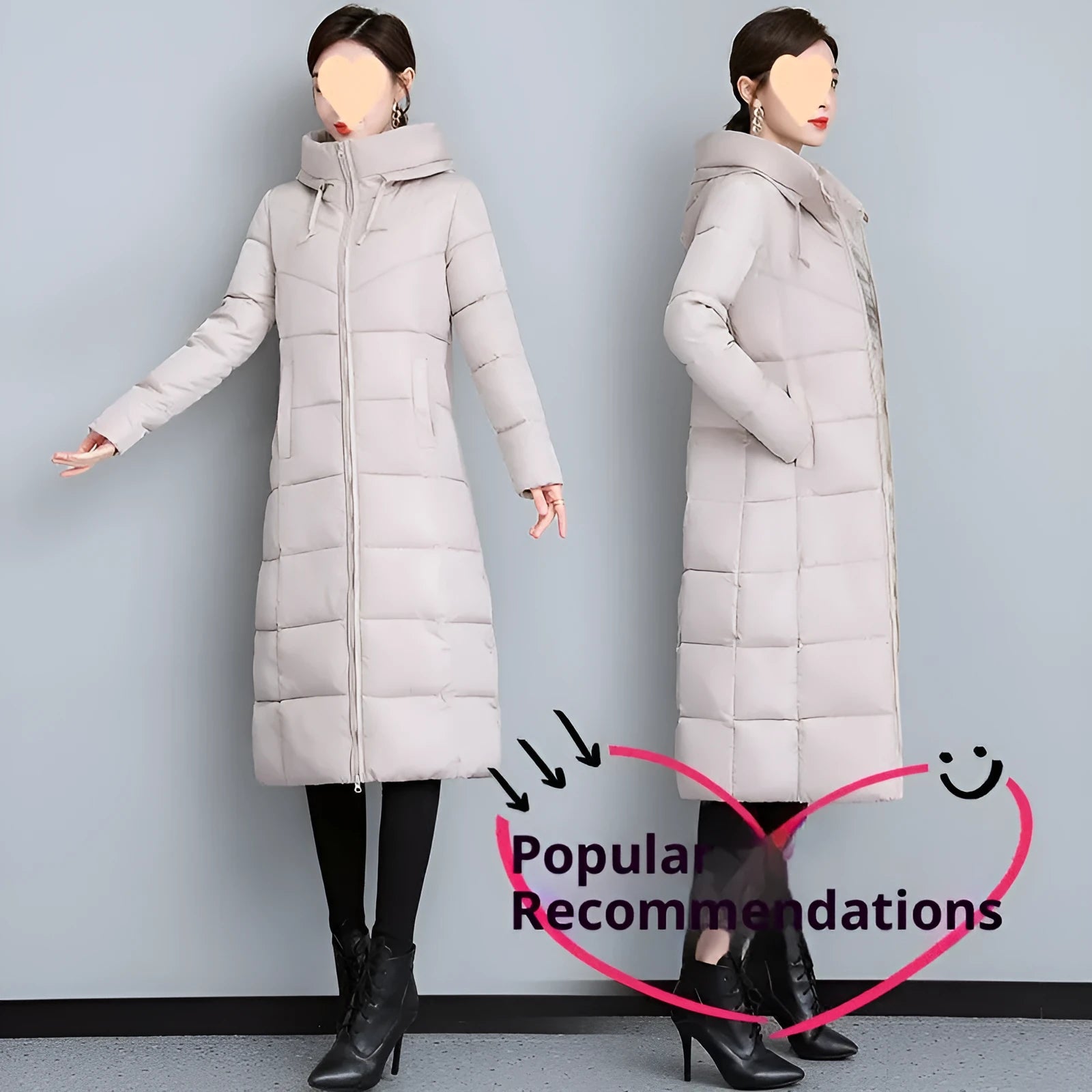 Western style plus size mid-length cotton-padded winter coat with flying sleeves and zipper in black, Chinese red, khaki