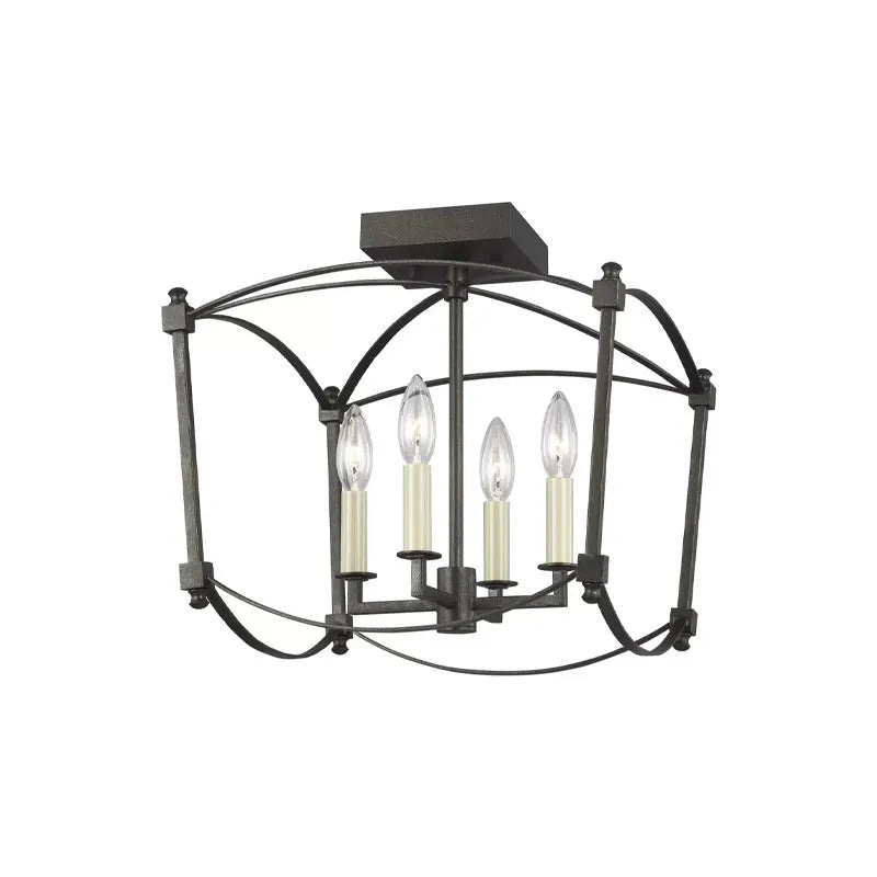 Four-head iron ceiling lamp in gold or black finish for villa staircases