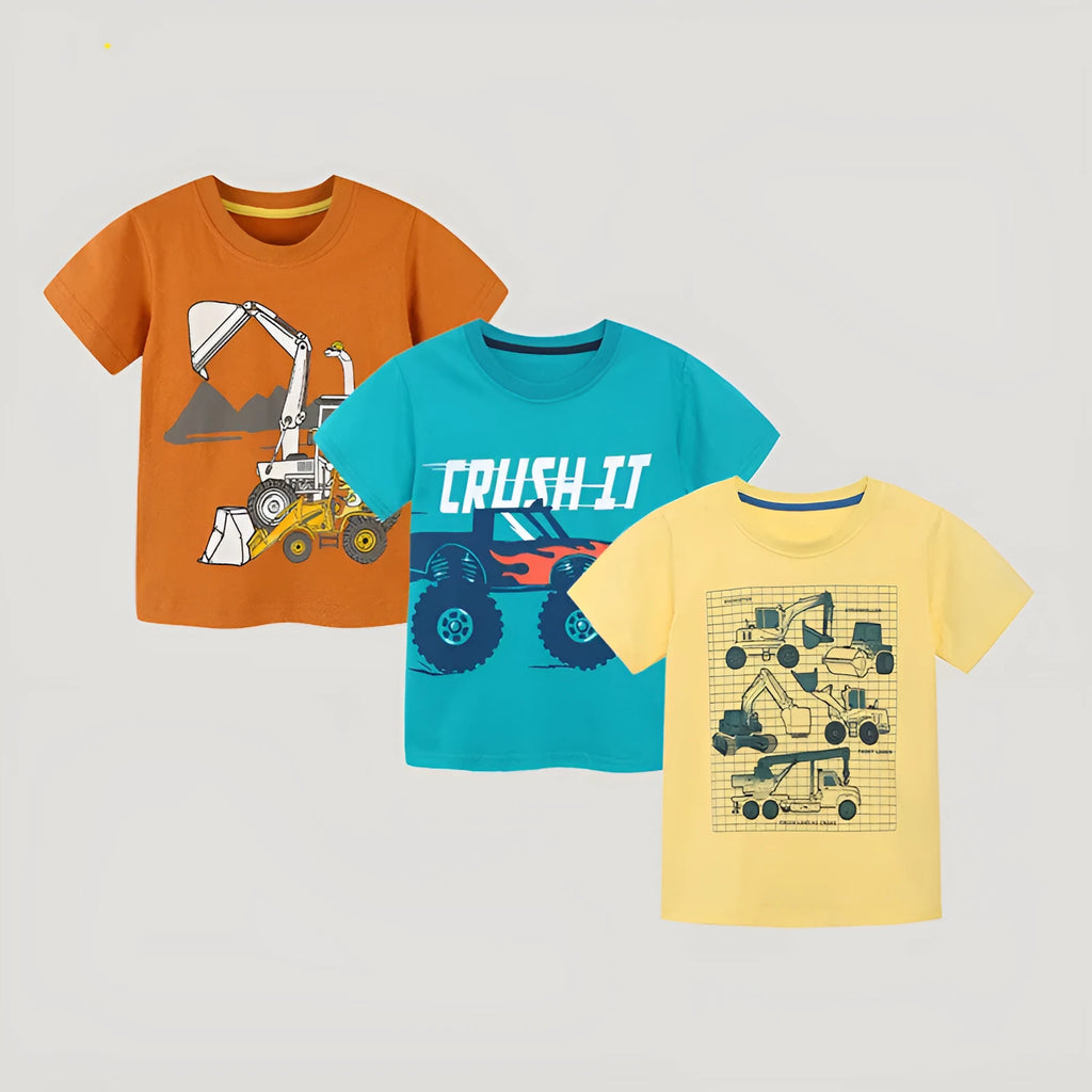 European American style boys cotton car print short sleeve t-shirt in colour 5217 front view