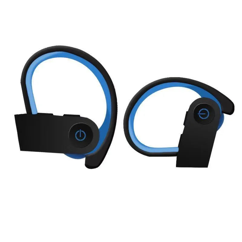 Ear hook sport wireless headphone in black with stereo sound and voice control for active use