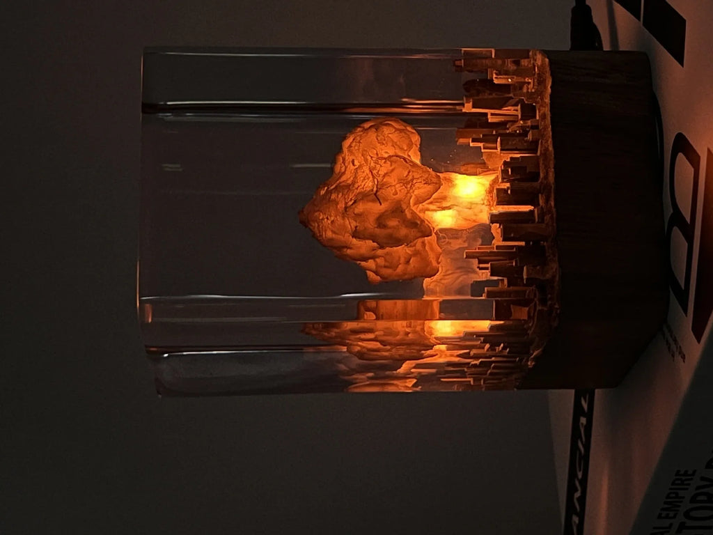 Small atomic bomb mushroom cloud shaped night lamp decoration in resin and plastic