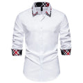 Men's black plaid shirt with a triangle collar and long sleeves in a cardigan style.