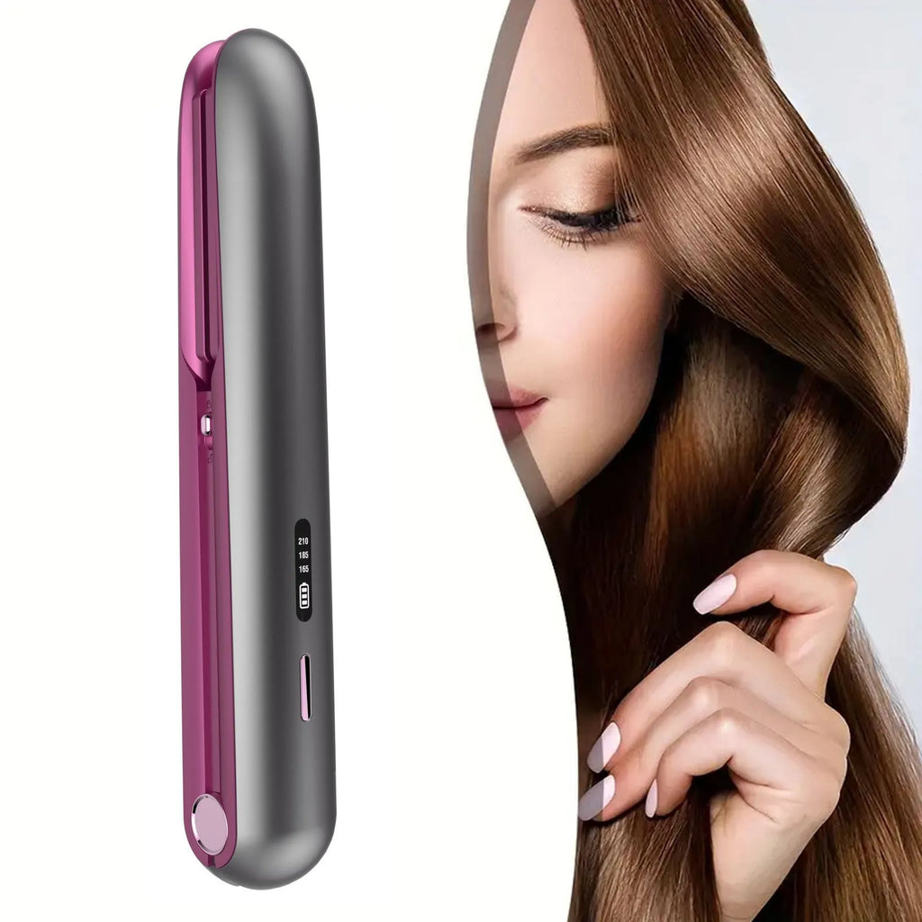 Moon shadow grey wireless hair straightener with tourmaline ceramic plates and temperature control dial
