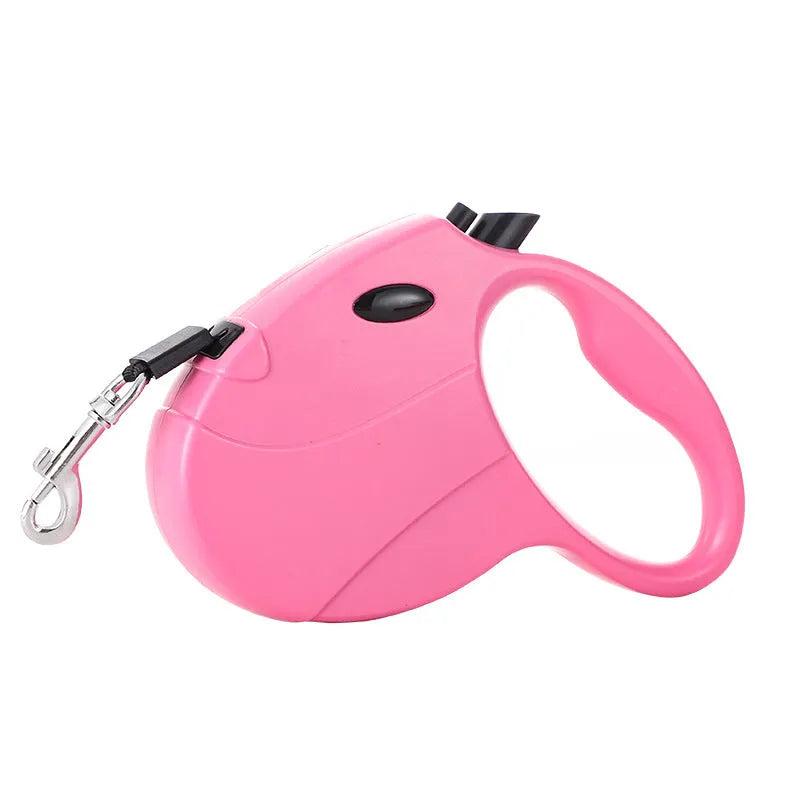Automatic telescopic traction rope for pets in ABS, 140x168mm, with lock button and retractable cord, ten colours available