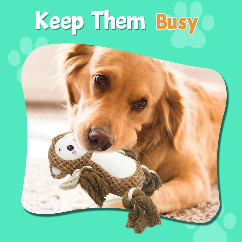 Lion and monkey plush squeaky dog toys bundle for medium to large breed dogs