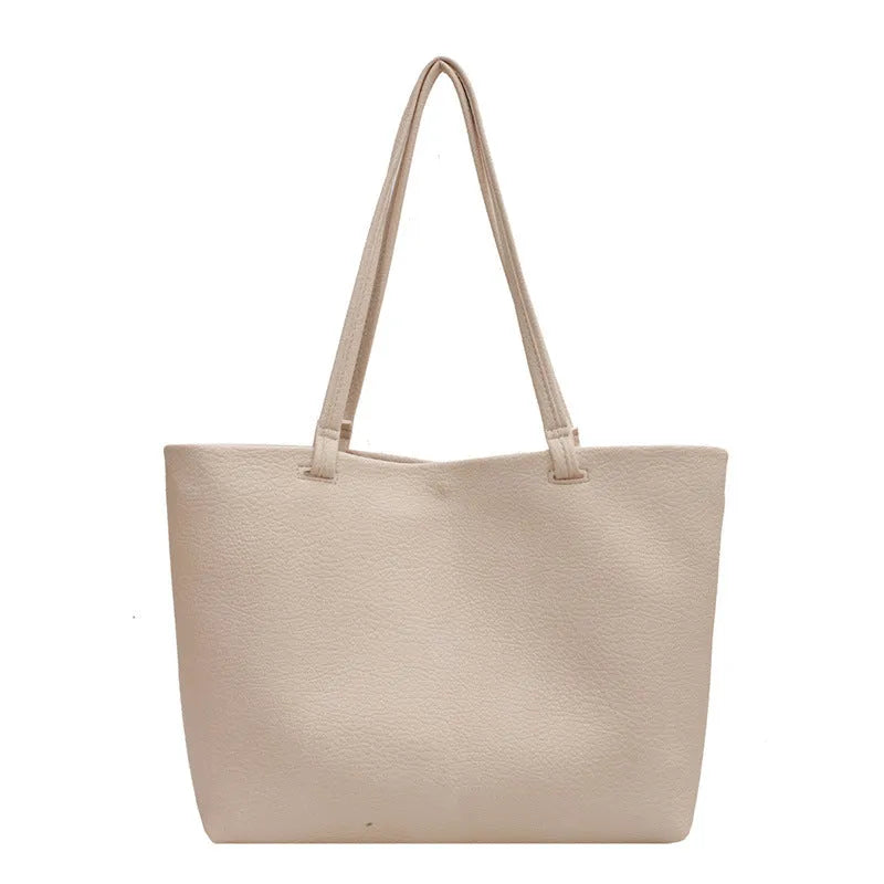 Women's retro shoulder bag in PU leather with double straps, soft handle, and 3D outer pocket, shown in five colours.