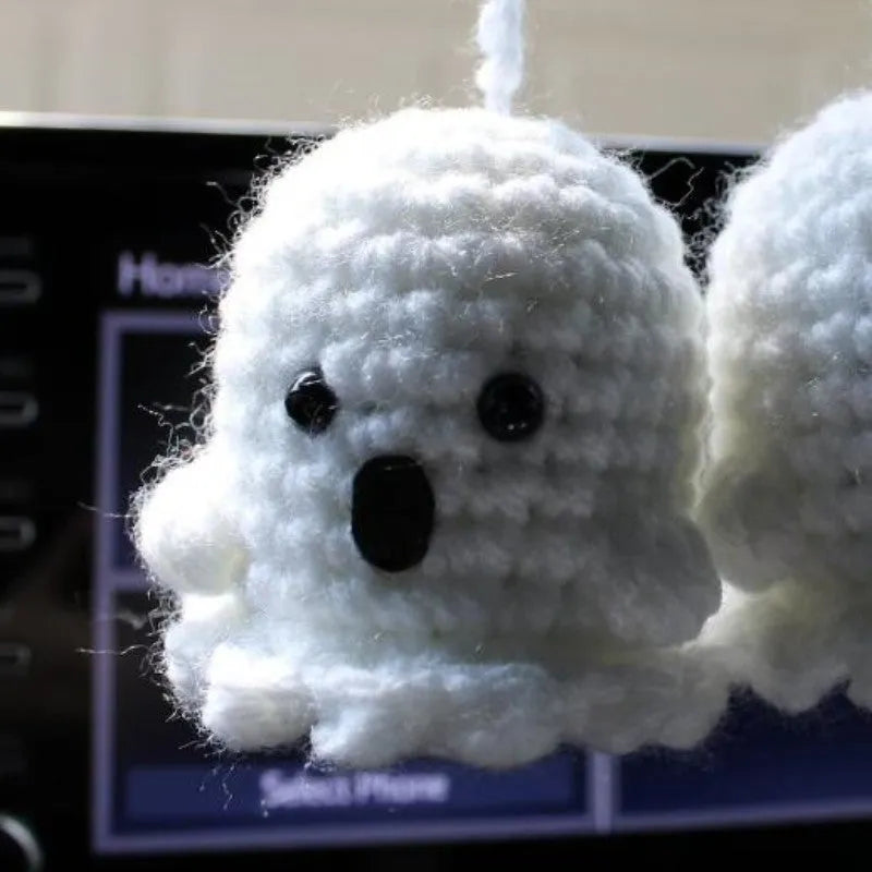Hand-woven plush automobile hanging ornament with cartoon design for car interior decoration