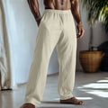 Cotton and linen straight-leg casual trousers in British style with multiple colour options