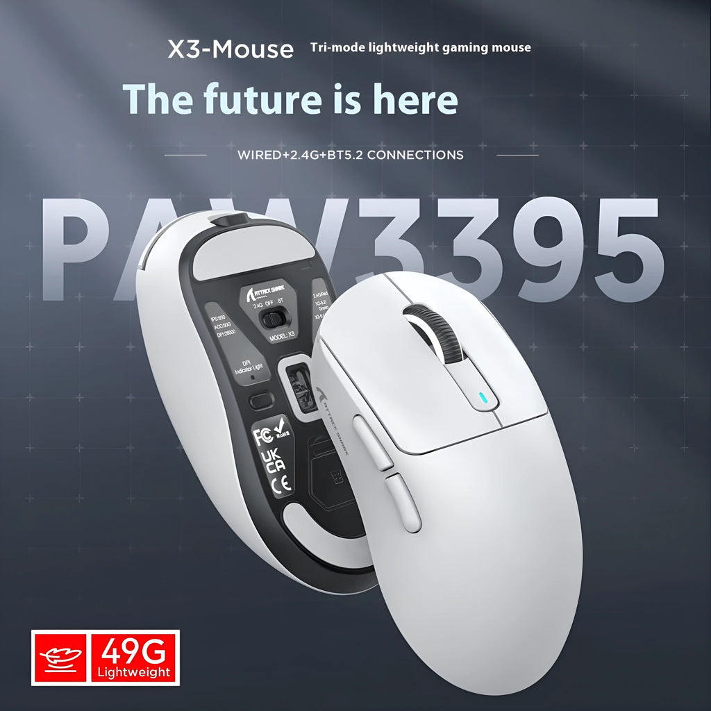 Rechargeable three-mode Bluetooth mouse in assorted colours on a desk next to a laptop.