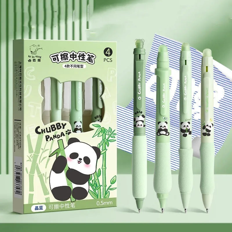 Cartoon-designed plastic gel pen with 0.5mm tip and erasable ink in black or blue.