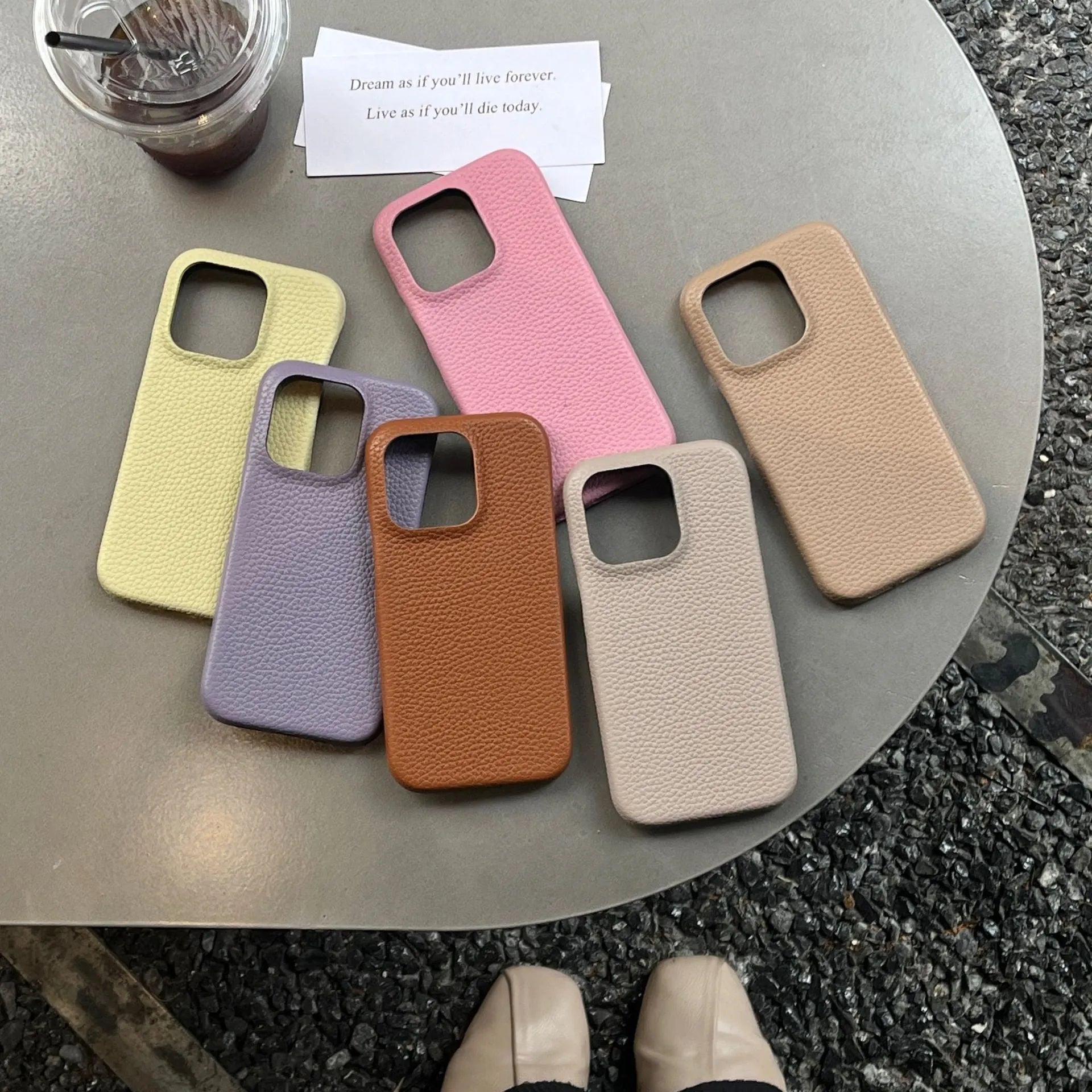Solid colour leather phone case for Apple iPhone – caramel colour with slim profile and leather texture
