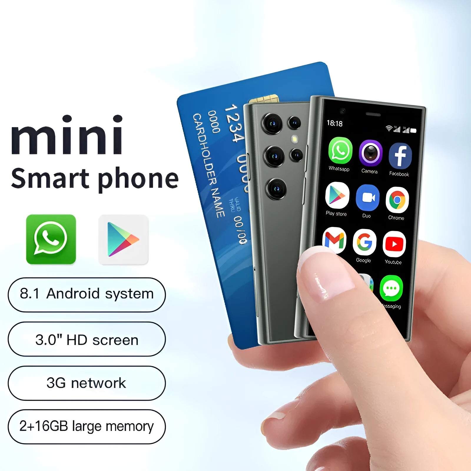 S23PRO & XS15 black mini smartphone with 3-inch screen shown front-on