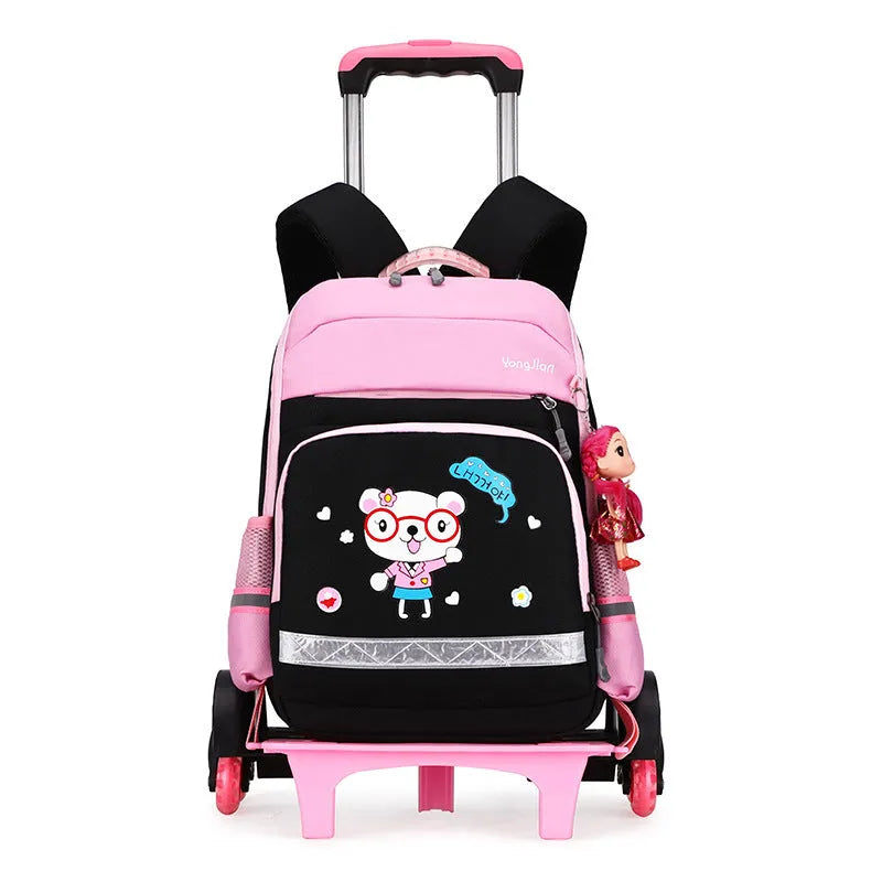 Red detachable trolley backpack for elementary school students with wheels and Oxford cloth construction
