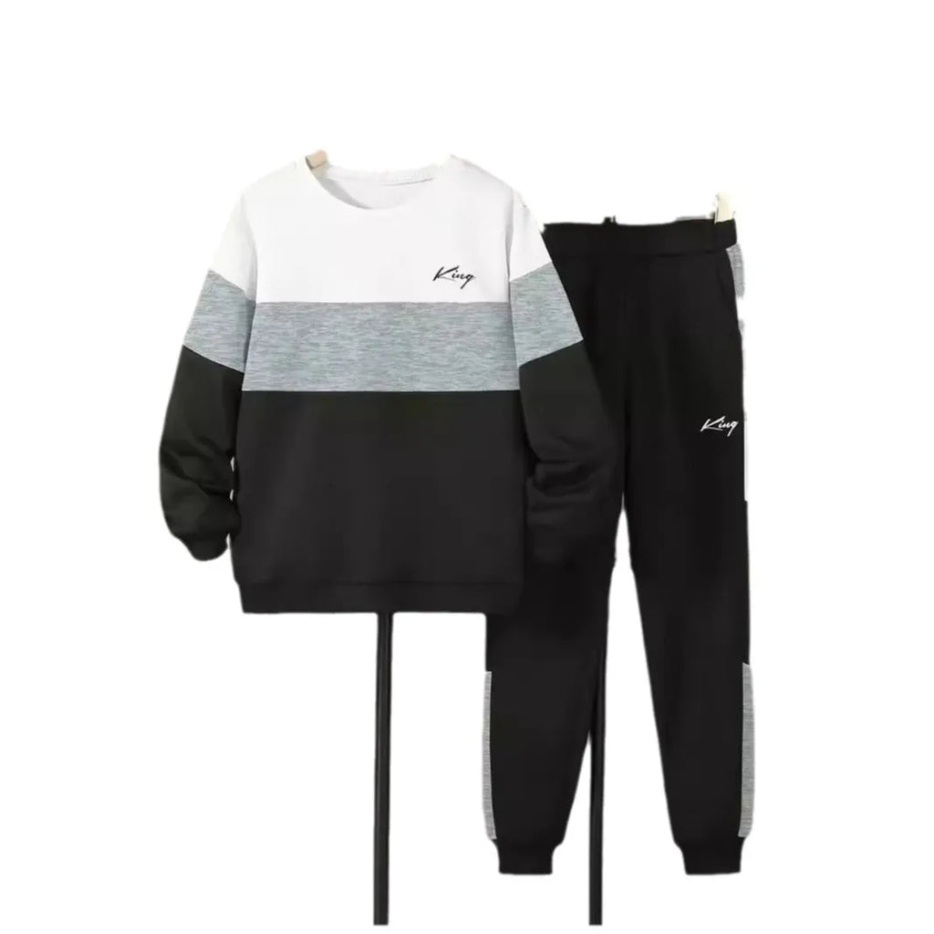 Design Sense boys cotton blend pullover hoodie and jogger trousers two-piece set in multicolour options